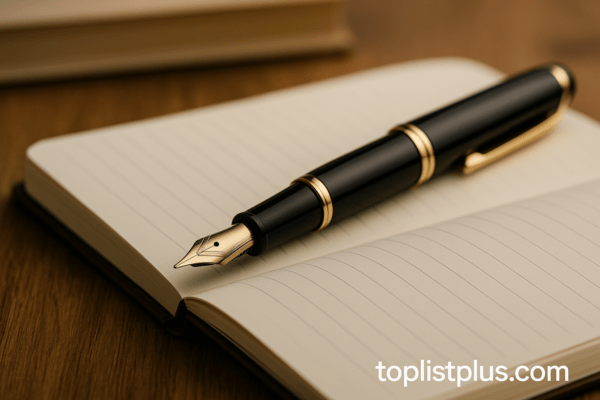 ภาพปากกาหมึกซึมวางบนสมุดโน้ต ใช้ประกอบบทความ ปากกาหมึกซึม ยี่ห้อไหนดี