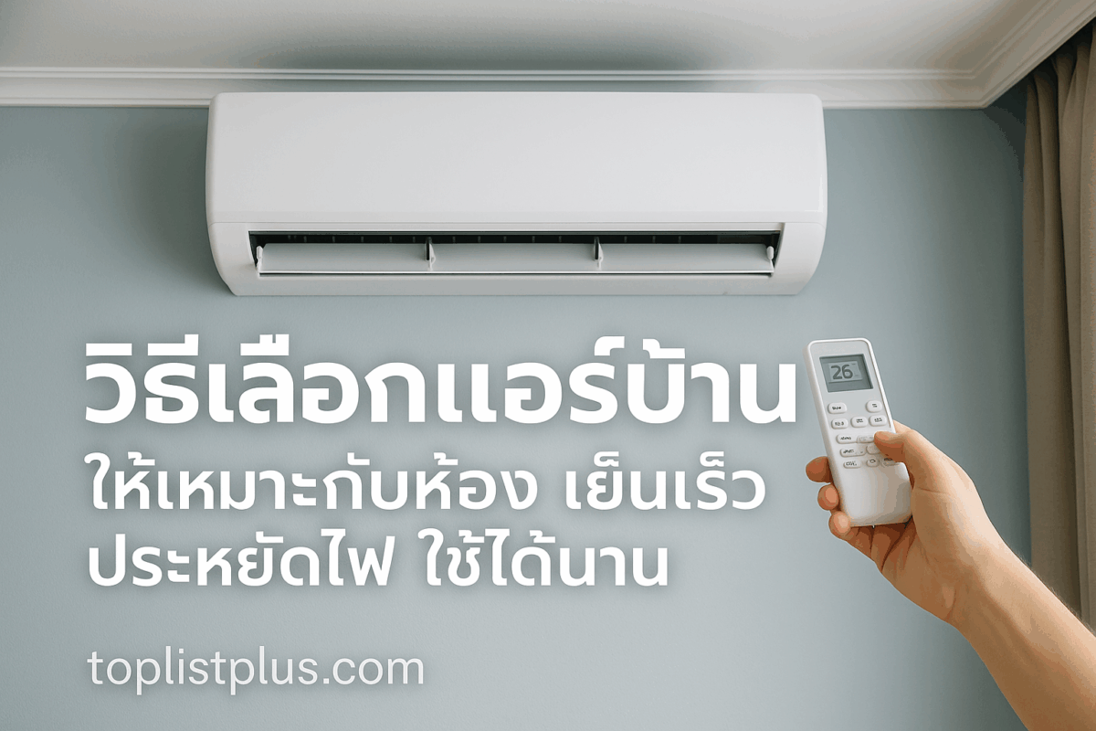 วิธีเลือกแอร์บ้าน ให้เหมาะกับห้อง เย็นเร็ว ประหยัดไฟ ใช้ได้นาน - ภาพเครื่องปรับอากาศติดผนังพร้อมรีโมต