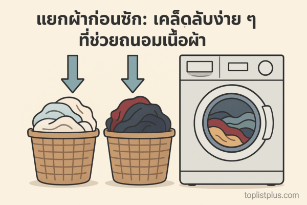 ภาพแสดงขั้นตอนแยกผ้าก่อนซักประกอบบทความ วิธีใช้เครื่องซักผ้า เพื่อถนอมเนื้อผ้า