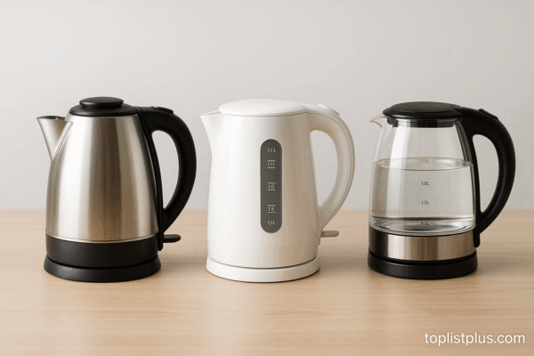 กาต้มน้ำไฟฟ้า ยี่ห้อไหนดี แบบดีไซน์สวยงามบนพื้นไม้สีอ่อน