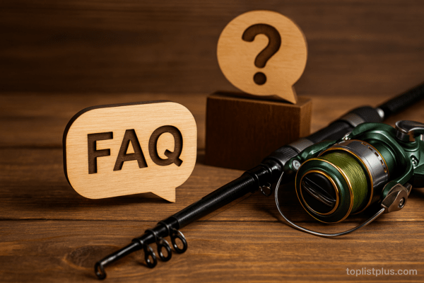 ภาพเบ็ดตกปลาคู่กับป้ายคำถาม FAQ สำหรับบทความ เบ็ดตกปลา ยี่ห้อไหนดี