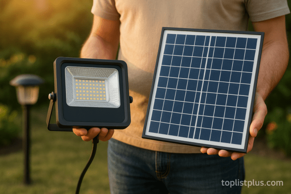 เคล็ดลับการเลือกซื้อไฟโซล่าเซลล์ ยี่ห้อไหนดี พร้อมภาพประกอบแสดงอุปกรณ์พลังงานแสงอาทิตย์กลางแจ้ง
