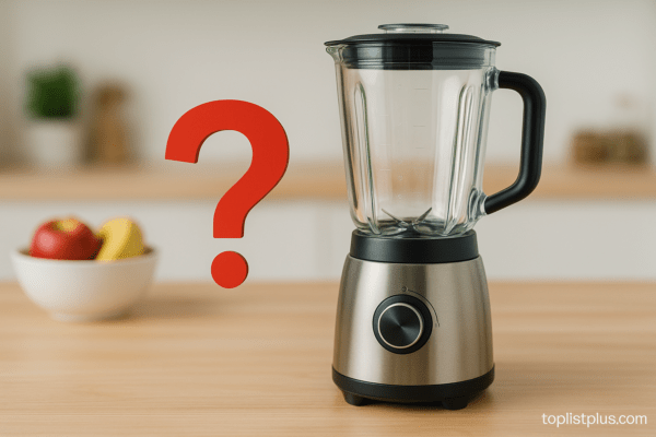 ภาพเครื่องปั่นน้ำผลไม้พร้อมเครื่องหมายคำถาม ประกอบบทความ "เครื่องปั่นน้ำผลไม้ ยี่ห้อไหนดี"