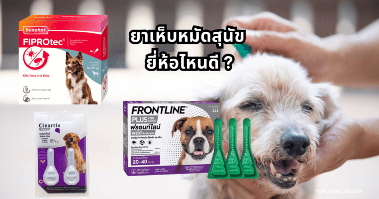 ภาพประกอบบทความเรื่อง ยาเห็บหมัดสุนัข ยี่ห้อไหนดี แสดงผลิตภัณฑ์สำหรับกำจัดเห็บหมัดในสุนัข