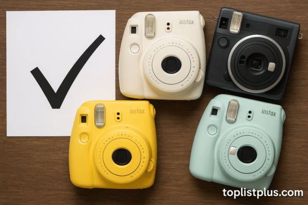 กล้องโพลารอยด์ รุ่นไหนดี – ภาพกล้องโพลารอยด์หลากรุ่นบนพื้นไม้ เหมาะสำหรับตกแต่งบทความบทสรุป