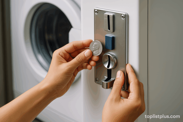 ภาพกล่องหยอดเหรียญเครื่องซักผ้า ใช้ประกอบบทความหัวข้อ กล่องหยอดเหรียญเครื่องซักผ้า ยี่ห้อไหนดี