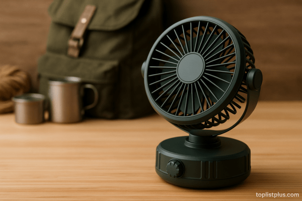 พัดลมแค้มปิ้ง ยี่ห้อไหนดี แบบพกพา วางบนโต๊ะไม้ พร้อมอุปกรณ์แค้มป์กลางแจ้ง