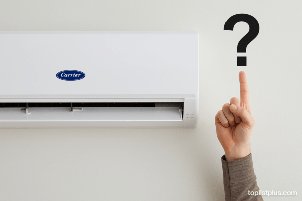 แอร์แคเรียร์ 12000 BTU รุ่นไหนดี พร้อมภาพเครื่องปรับอากาศติดผนังและสัญลักษณ์คำถาม