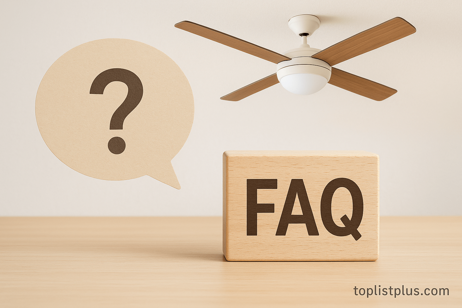 ไอคอนเครื่องหมายคำถามพร้อมกับรูปพัดลมเพดาน