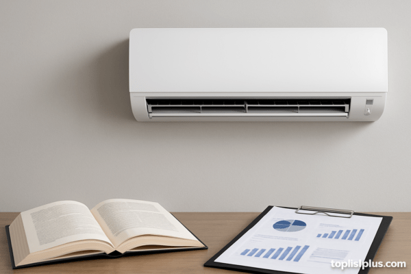 แอร์ เซ็นทรัล 12000 BTU รุ่นไหนดี ติดตั้งบนผนัง พร้อมหนังสือและกราฟวิเคราะห์บนโต๊ะ