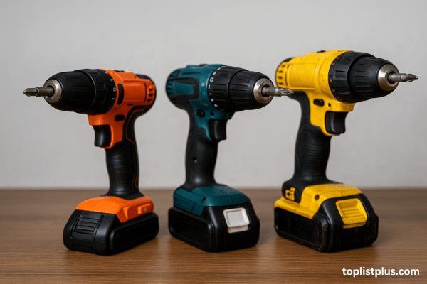 ภาพสว่านไร้สายหลายรุ่น วางเรียงกันบนโต๊ะไม้ ใช้ประกอบบทความ SEO หัวข้อเคล็ดลับการเลือกซื้อ สว่านไร้สาย รุ่นไหนดี