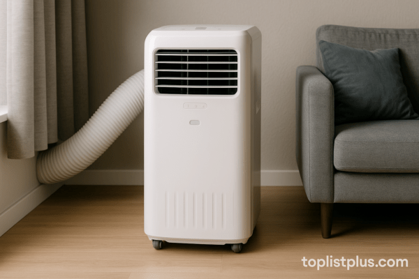 แอร์เคลื่อนที่ 9000 BTU ยี่ห้อไหนดี ตั้งอยู่ในห้องนั่งเล่นบรรยากาศโมเดิร์น