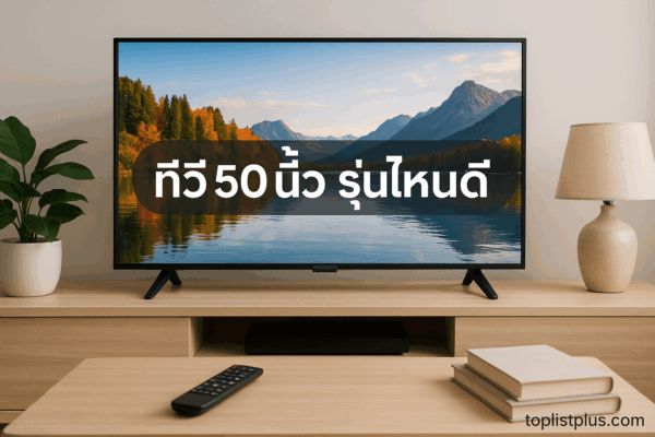 ทีวี 50 นิ้ว รุ่นไหนดี ในห้องนั่งเล่นสมัยใหม่ตกแต่งอย่างอบอุ่น