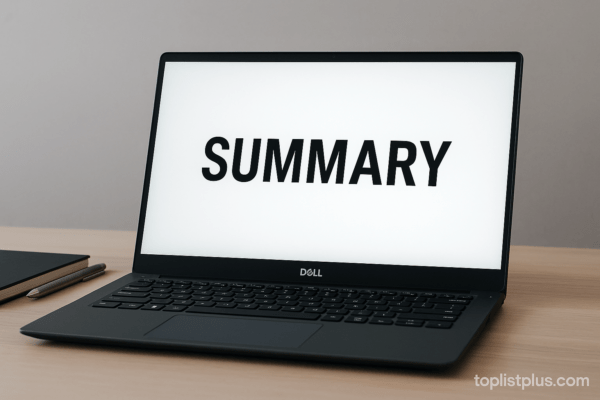 โน๊ตบุ๊ค Dell รุ่นไหนดี ภาพประกอบบทสรุปของการรีวิวโน๊ตบุ๊ค Dell บนโต๊ะทำงานสมัยใหม่