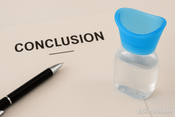 ขวดน้ำยาล้างตาวางบนโต๊ะสำหรับบทสรุปของบทความ น้ำยาล้างตา ยี่ห้อไหนดี