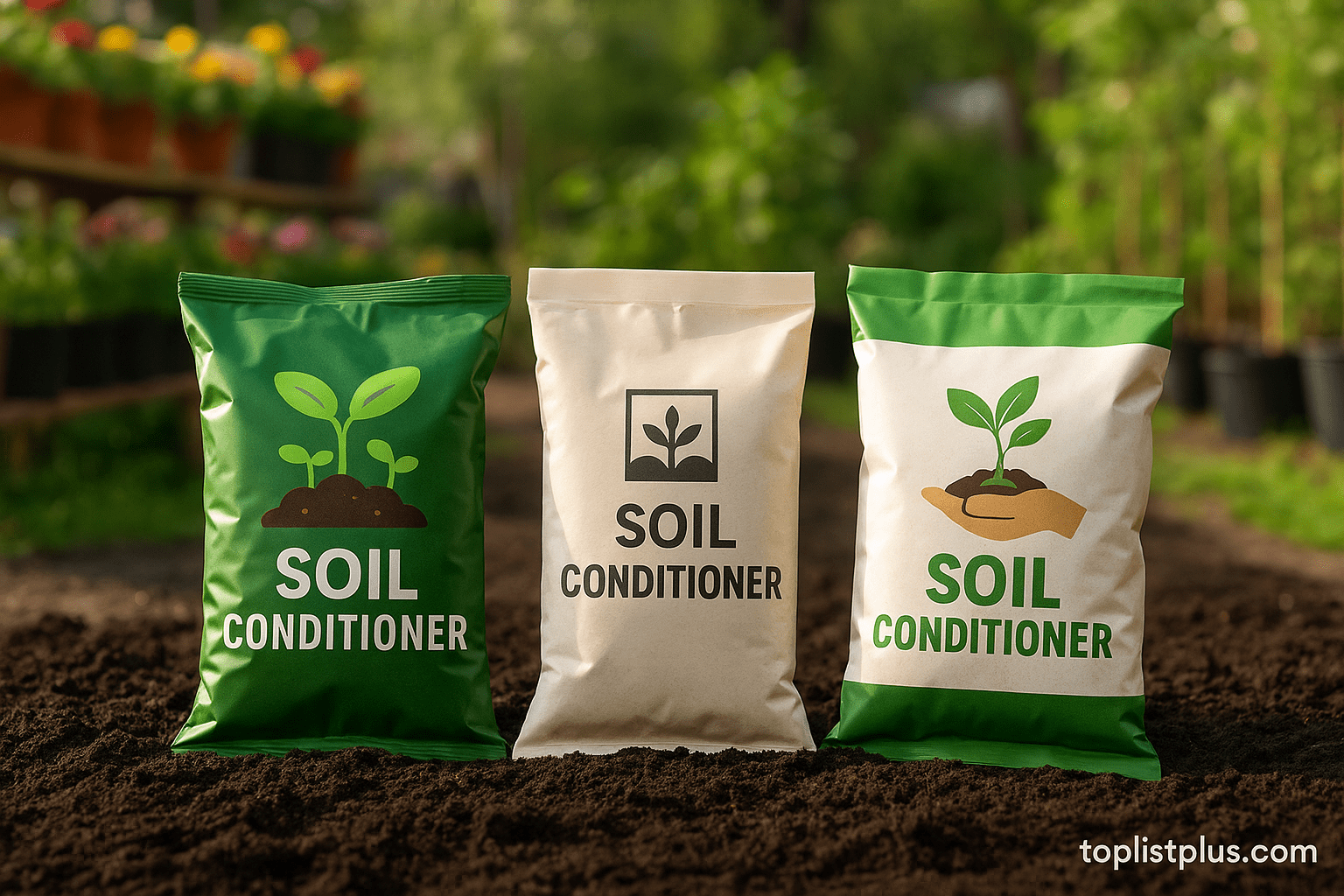 เกษตรกรกำลังตรวจสอบคุณภาพดินในแปลงปลูก พร้อมถือถุงสารปรับปรุงดิน