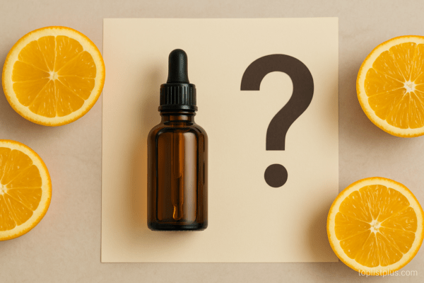 ขวดเซรั่มบำรุงผิวพร้อมส้มสด สำหรับบทความ เคล็ดลับการเลือกซื้อ เซรั่มวิตามินซี ยี่ห้อไหนดี