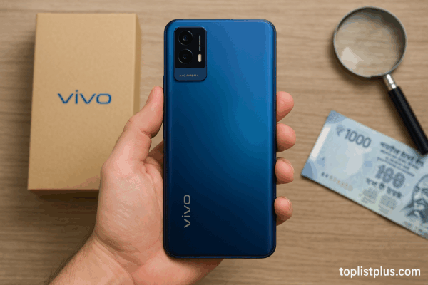 เคล็ดลับการเลือกซื้อ โทรศัพท์ Vivo ราคาไม่เกิน 5000 รุ่นไหนดี ภาพมือถือ Vivo วางบนโต๊ะไม้พร้อมกล่องสินค้า