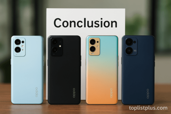 ภาพโทรศัพท์ OPPO รองรับ 5G รุ่นไหนดี สำหรับใช้ตกแต่งบทสรุปบทความ SEO บนโต๊ะไม้พร้อมลายน้ำ toplistplus.com