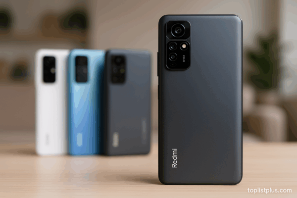 โทรศัพท์ Redmi กล้องสวย รุ่นไหนดี ภาพโทรศัพท์ Redmi วางเรียงกันในบรรยากาศหรูหรา เหมาะกับส่วนบทสรุปของบทความ