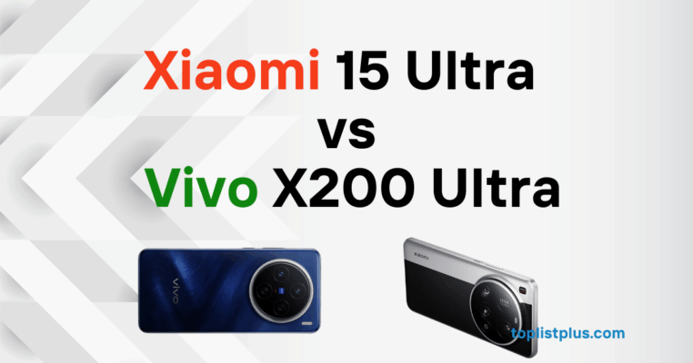 Xiaomi 15 Ultra vs X200 Ultra: ภาพหน้าปกกราฟิกที่มีข้อความเปรียบเทียบชื่อรุ่น พร้อมภาพด้านหลังของ Vivo X200 Ultra สีน้ำเงิน และ Xiaomi 15 Ultra สีดำ-เงิน