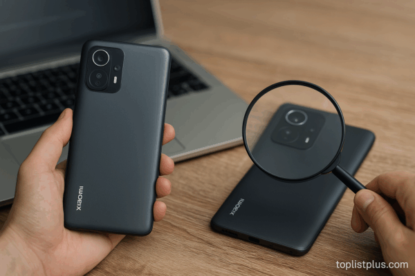 มือถือ Xiaomi บนโต๊ะไม้พร้อมเลนส์ขยาย เหมาะกับบทความเคล็ดลับการเลือกซื้อ โทรศัพท์ Xiaomi ราคาไม่เกิน 4000 รุ่นไหนดี