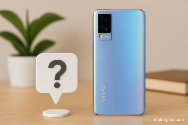 ภาพโทรศัพท์ vivo รองรับ 5G วางอยู่บนโต๊ะไม้ พร้อมสัญลักษณ์คำถาม แสดงถึงหมวด “คำถามที่พบบ่อย” ในบทความ โทรศัพท์ vivo รองรับ 5G รุ่นไหนดี