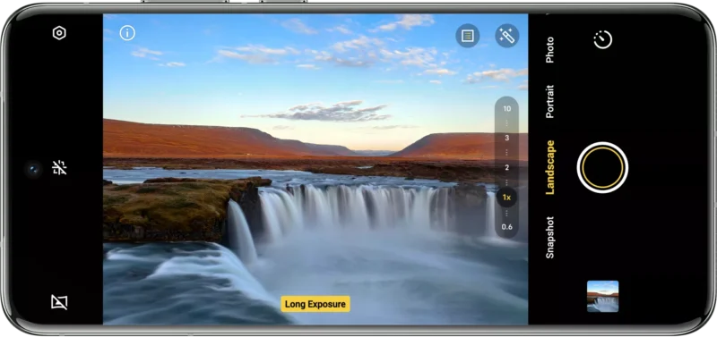 โหมดกล้อง Landscape ถ่ายภาพ Long Exposure น้ำตกบนหน้าจอสมาร์ทโฟนใน รีวิว vivo X20