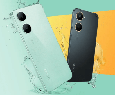 vivo มือถือแต่ละซีรีส์ต่างกันอย่างไร ภาพเปรียบเทียบสมาร์ทโฟน vivo ดีไซน์ใหม่ล่าสุด 2 สี (สีเขียวอ่อนและสีดำ) ซึ่งมีโมดูลกล้องคู่ขนาดใหญ่บนพื้นหลังที่มีน้ำกระเซ็น สื่อถึงประสิทธิภาพที่แตกต่างกันของมือถือ vivo