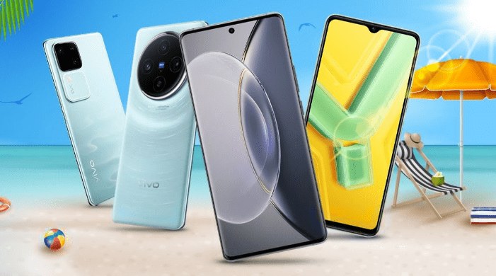 ทำไม vivo ถึงได้รับความนิยมในไทย ภาพเปรียบเทียบสมาร์ทโฟน vivo หลายรุ่น (ซีรีส์ Y, X, V) ในดีไซน์ที่หลากหลาย โดยมีฉากหลังเป็นชายหาดและบรรยากาศฤดูร้อน สื่อถึงความหลากหลายของรุ่นที่ตอบโจทย์ผู้บริโภคชาวไทยได้ทุกระดับ