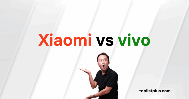 Xiaomi vs vivo: ภาพหน้าปกกราฟิกที่มีข้อความเปรียบเทียบชื่อแบรนด์ Xiaomi (สีส้มแดง) vs vivo (สีเขียว) และมีผู้ชายทำท่าทางตกใจ