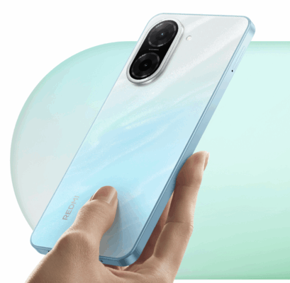 ด้านหลังของสมาร์ทโฟน Redmi สีฟ้าขาวไล่เฉด เน้นดีไซน์สวยงามและกล้องคู่ ซึ่งเป็นหนึ่งใน 5 เหตุผลที่คนเลือก Redmi มากกว่าแบรนด์อื่น