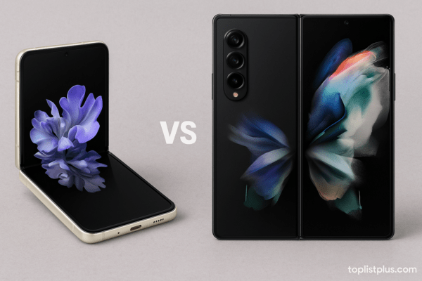 เปรียบเทียบ Galaxy Z Flip vs Z Fold แสดงดีไซน์และลักษณะการพับของโทรศัพท์ทั้งสองรุ่นอย่างชัดเจน