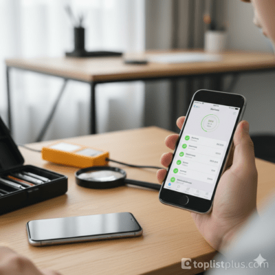 วิธีเช็ก iPhone มือสองก่อนซื้อ โดยผู้ใช้งานกำลังตรวจสอบข้อมูลบนหน้าจอ iPhone ในภาพแนวนอน