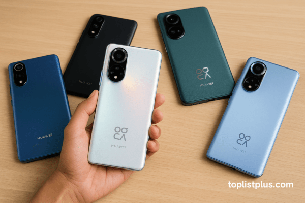 โทรศัพท์ HUAWEI nova Series รุ่นไหนดี แสดงภาพโทรศัพท์หลายรุ่นวางเรียงบนพื้นโต๊ะไม้สไตล์มินิมอล เหมาะสำหรับหัวข้อเคล็ดลับการเลือกซื้อ