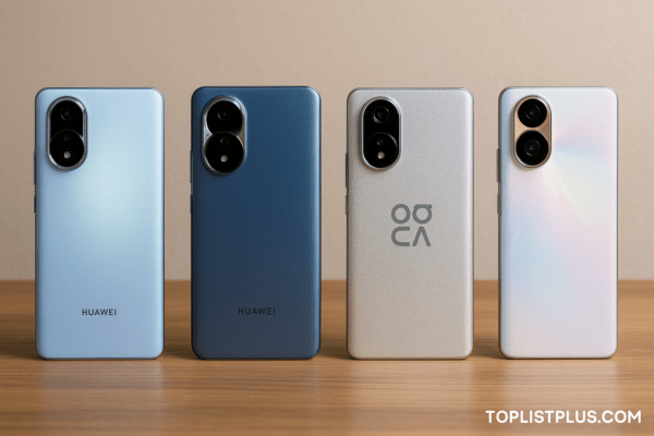 โทรศัพท์ HUAWEI nova Series รุ่นไหนดี จัดวางเรียงโชว์ดีไซน์ฝาหลังสวยงามบนพื้นไม้ โทนภาพเรียบหรูพร้อมลายน้ำ toplistplus.com
