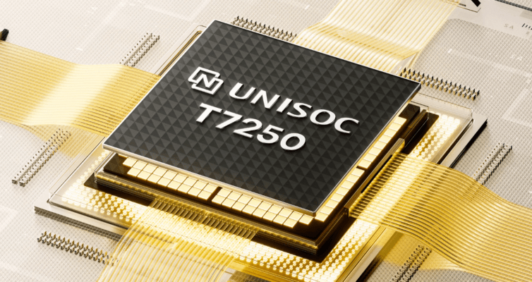 รูปภาพระยะใกล้ของชิปเซ็ต (Chipset) UNISOC T7250 ซึ่งเป็นหน่วยประมวลผลหลักในสมาร์ทโฟน POCO C71 ใช้ประกอบส่วนประสิทธิภาพของบทความ รีวิว POCO C71