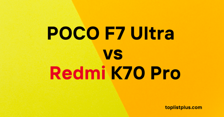 ภาพหน้าปกบทความเปรียบเทียบแสดงข้อความ "POCO F7 Ultra vs Redmi K70 Pro" ตัวอักษรสีดำและแดง บนพื้นหลังสีเหลืองและส้ม POCO F7 Ultra vs Redmi K70 Pro