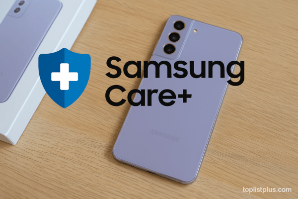 ภาพประกอบบทความ Samsung Care+ คืออะไร คุ้มไหมสำหรับคนซื้อเครื่องใหม่ แสดงโทรศัพท์ Samsung รุ่นใหม่บนพื้นไม้พร้อมบรรยากาศพรีเมียม