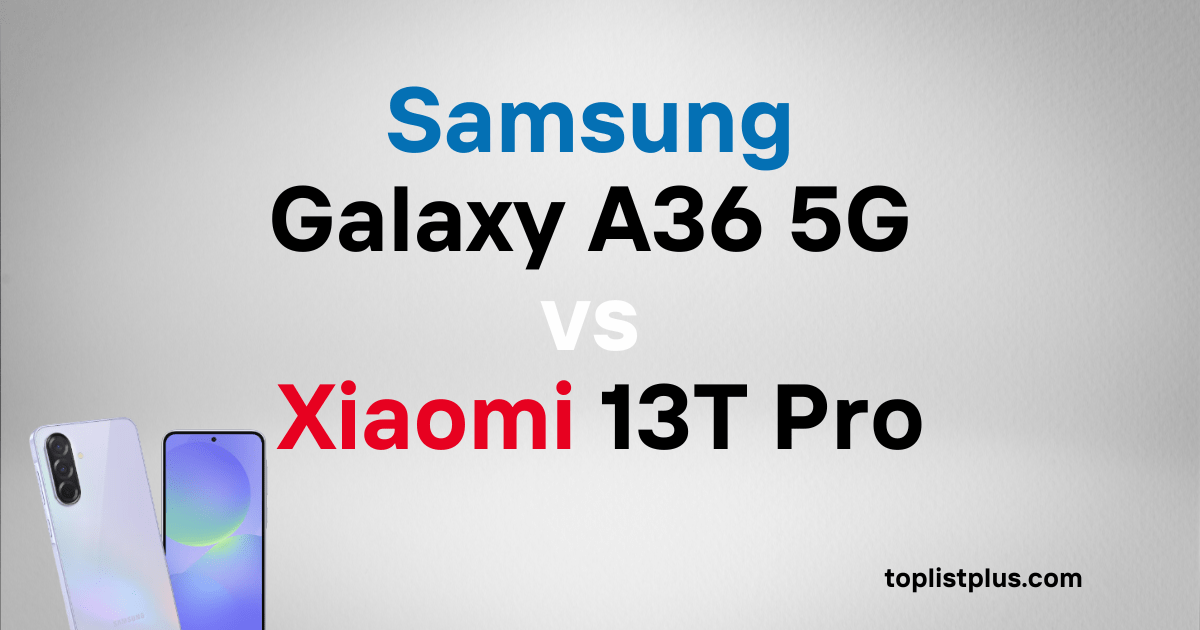 ภาพประกอบ Samsung Galaxy A36 5G vs Xiaomi 13T Pro แสดงสมาร์ตโฟนสองรุ่นที่ใช้ในการเปรียบเทียบดีไซน์และประสิทธิภาพในบทความรีวิว