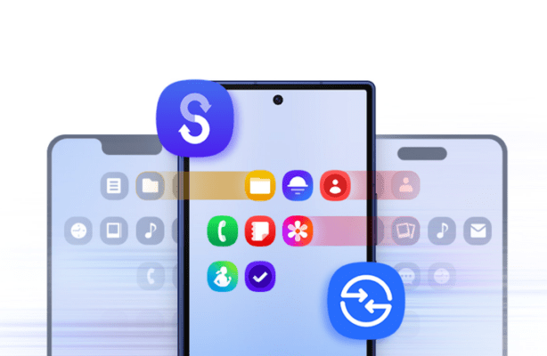ภาพประกอบ รีวิว Samsung Galaxy Z Fold7 แสดงการโอนย้ายข้อมูลระหว่างสมาร์ตโฟนด้วยฟีเจอร์ Smart Switch เพื่อสื่อถึงความสะดวกในการตั้งค่าและย้ายข้อมูลเครื่อง