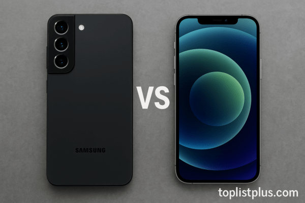 ภาพประกอบแสดงการเปรียบเทียบ Samsung vs iPhone รุ่นใกล้เคียงกัน ใครคุ้มกว่า โดยวางโทรศัพท์ทั้งสองแบรนด์ไว้เคียงข้างกันในโทนภาพเรียบหรู