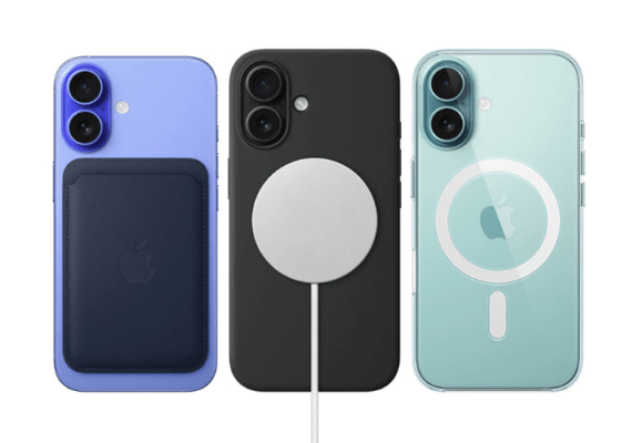 ภาพแสดงดีไซน์ด้านหลังของ iPhone 16 พร้อมอุปกรณ์เสริม MagSafe ในบทความเปรียบเทียบ iPhone 16 vs Galaxy S25