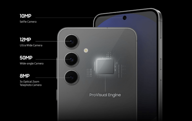 ภาพแสดงกล้องของ Samsung Galaxy S24 FE พร้อมรายละเอียดสเปกกล้องแต่ละเลนส์ ใช้ประกอบบทความ iPhone 16e vs Samsung Galaxy S24 FE เพื่อเปรียบเทียบคุณภาพการถ่ายภาพ