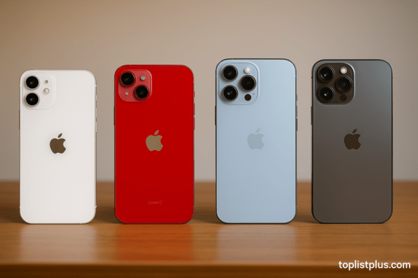 ภาพ iPhone รุ่นต่าง ๆ จัดเรียงแนวนอนบนพื้นไม้ ใช้ประกอบบทความ iPhone ราคาไม่เกิน 20000 รุ่นไหนดี