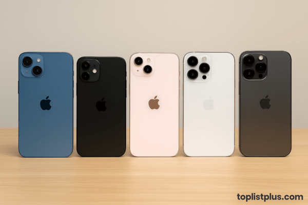 ภาพประกอบแสดง iPhone หลากหลายรุ่นเรียงบนโต๊ะไม้ สำหรับหัวข้อ "iPhone ใช้งานทั่วไป รุ่นไหนดี"