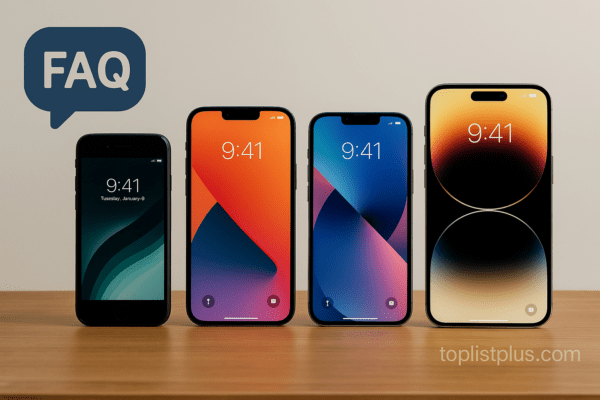 ภาพ iPhone สำหรับผู้สูงอายุ รุ่นไหนดี แสดงหลากหลายรุ่นของ iPhone วางเรียงกันเพื่อใช้ประกอบส่วนคำถามที่พบบ่อยของบทความ