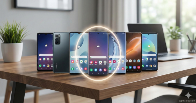 ภาพเปรียบเทียบโทรศัพท์ Android ความจุ 512GB รุ่นไหนดี หลายรุ่นบนโต๊ะทำงาน