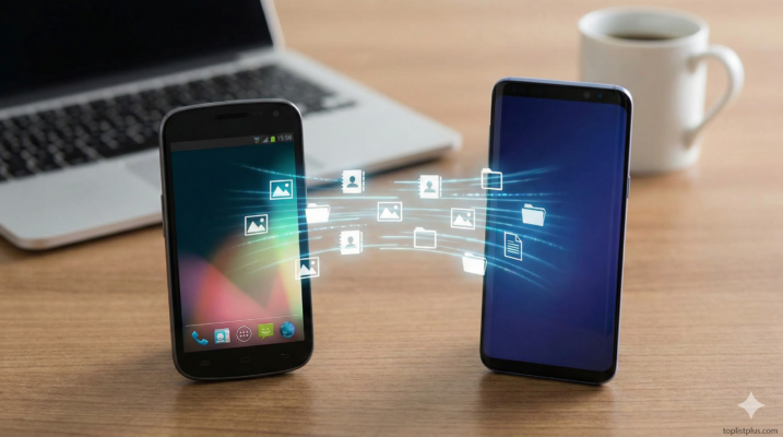 ภาพแสดงการถ่ายโอนข้อมูลระหว่างโทรศัพท์มือถือ Android สองเครื่องตาม วิธีโอนข้อมูล Android → Android