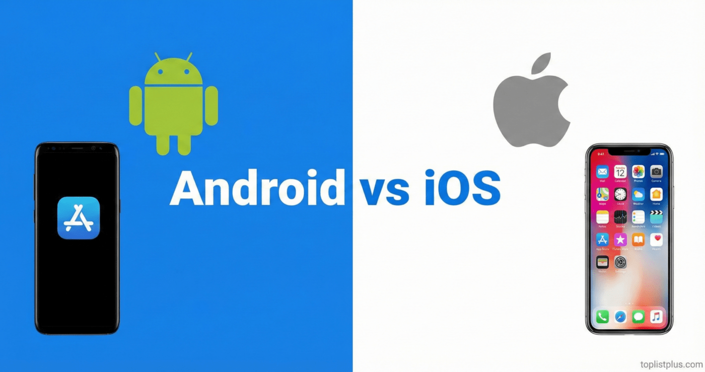 ภาพเปรียบเทียบความแตกต่างระหว่างสมาร์ทโฟนระบบปฏิบัติการ Android vs iOS เพื่อประกอบบทความรีวิว